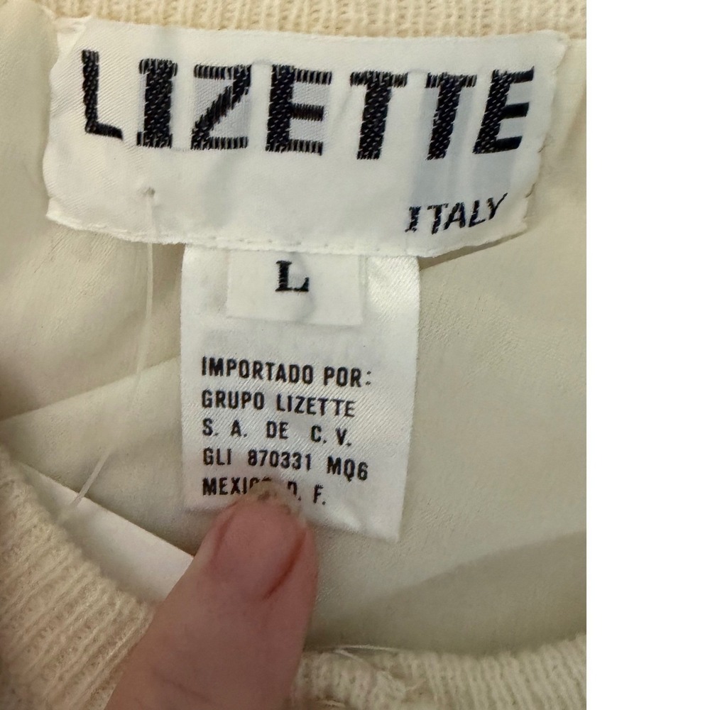 Lizette Italy VTG Cardigan L Pearl Angora Wool Floral Embroidered Feminine 80's - Picture 4 of 14